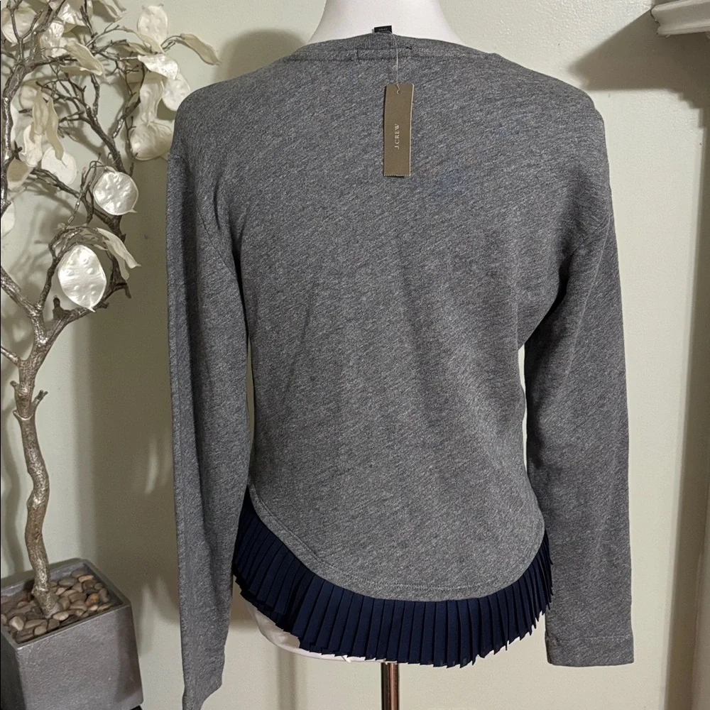 J Crew Gray Sweater Navy Pleated Hem